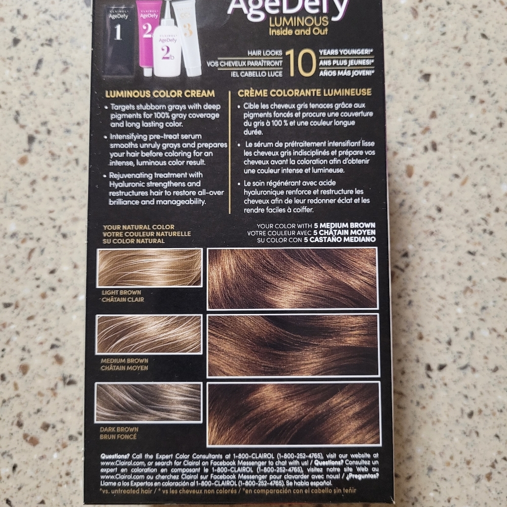 Lot of 5 Clairol Age Defy Permanent Hair Color #5 MEDIUM BROWN SEALED Boxes - Picture 5 of 8